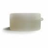 A translucent, light green rectangular container with rounded corners and a small loop on the right side.