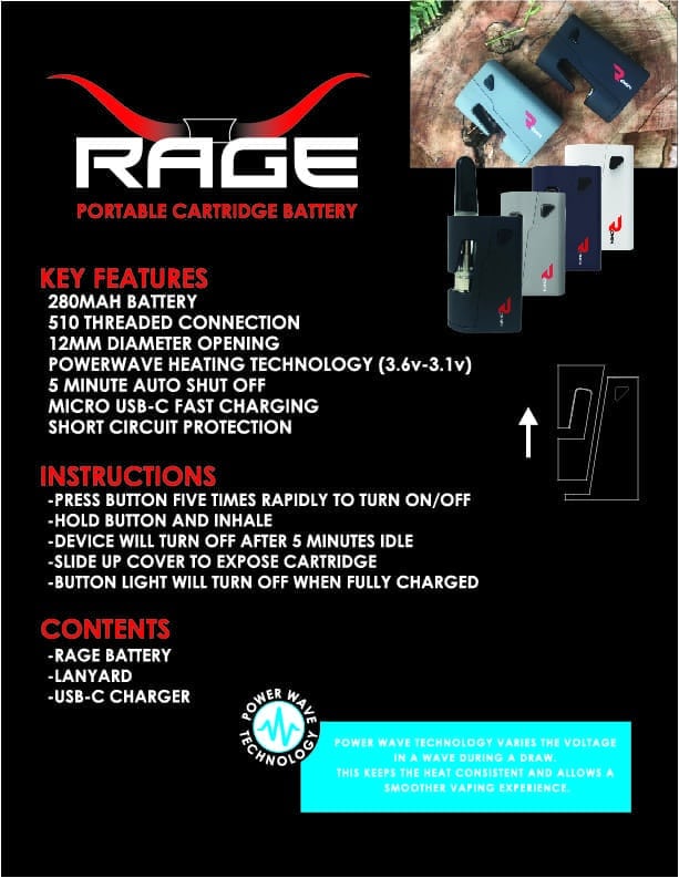 Rage Compact Vape Pen | Our Smallest 510 Thread Battery | Rokin Rokin | RAGE Manual 2023