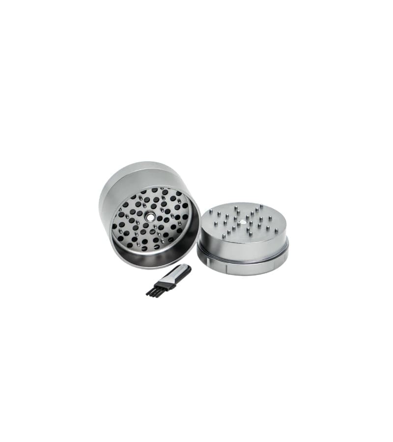 Stache 3 piece silver grynder open Stache 3 piece silver grynder open