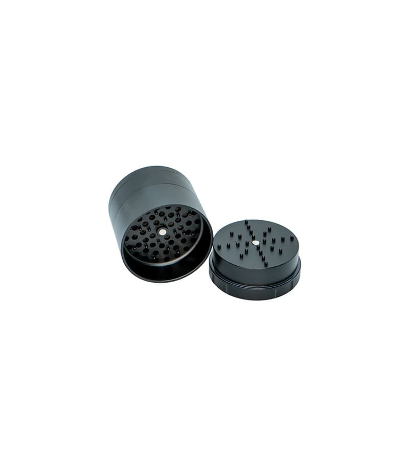 Stache 4 piece grynder black Stache 4 piece grinder black with top off