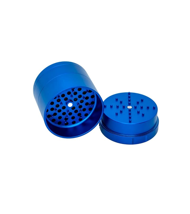 Stache 4 piece grynder blue Stache 4 piece grinder blue with top off