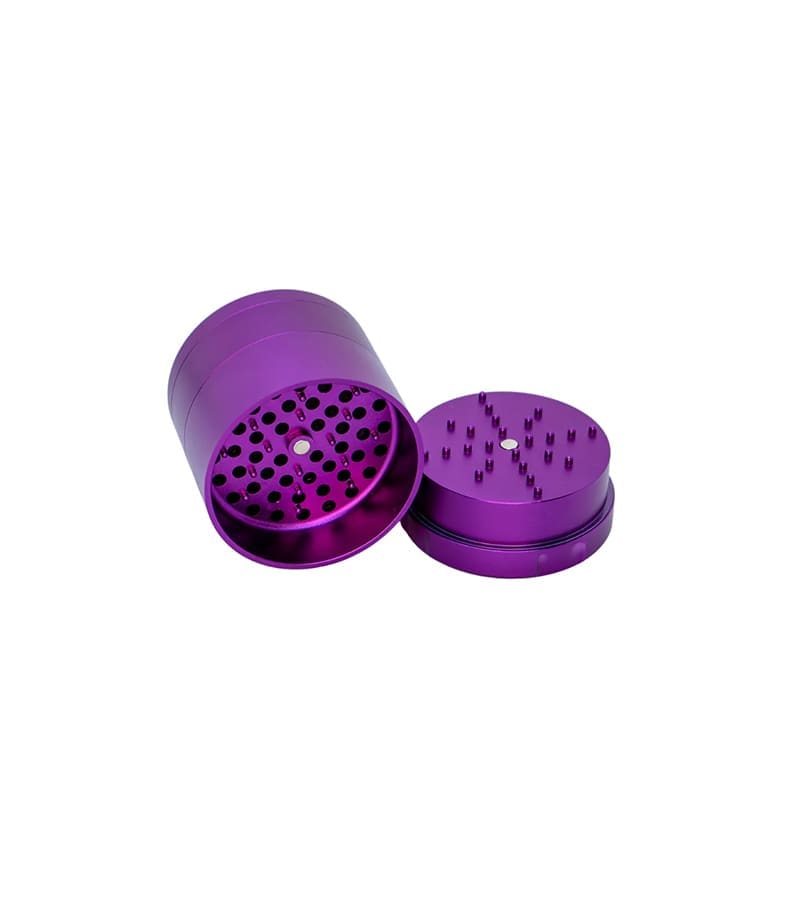 Stache 4 piece grinder purple with top off Stache 4 piece grinder purple with top off