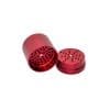 Stache 4 piece grinder red with top off Stache 4 piece grinder red with top off