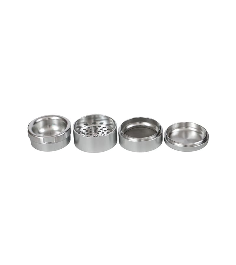 Stache 4 piece grinder silver broken down into 4 pieces Stache 4 piece grinder silver broken down into 4 pieces