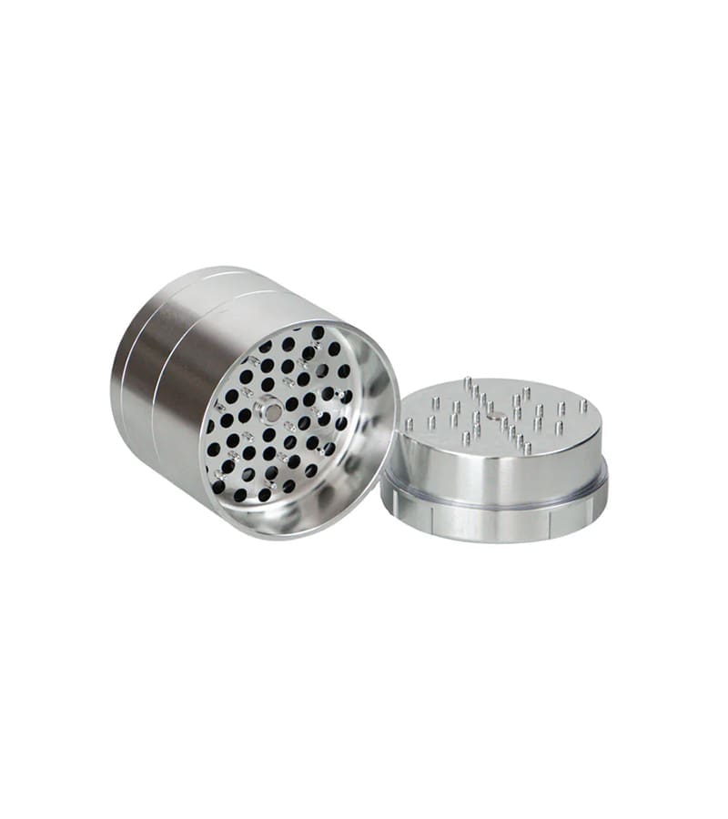 4-PIECE-SILVER3 Stache 4 piece grinder silver with top off