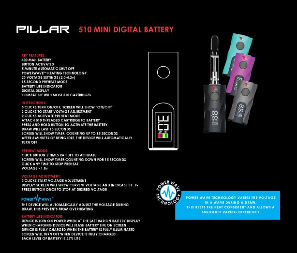 Pillar Digital Vape | Battery Kit | Rokin Rokin | Rokin Pillar Instruction Manual